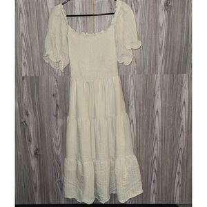 Crème Colored Squared Neck‎ Tiered Dress Size Large!